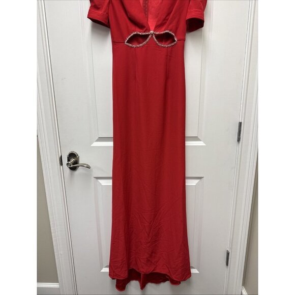 Mac Duggal Size 2 Red 2630 V-Neck Embellished Cut Out Gown Dress Prom Cocktail - Picture 6 of 10